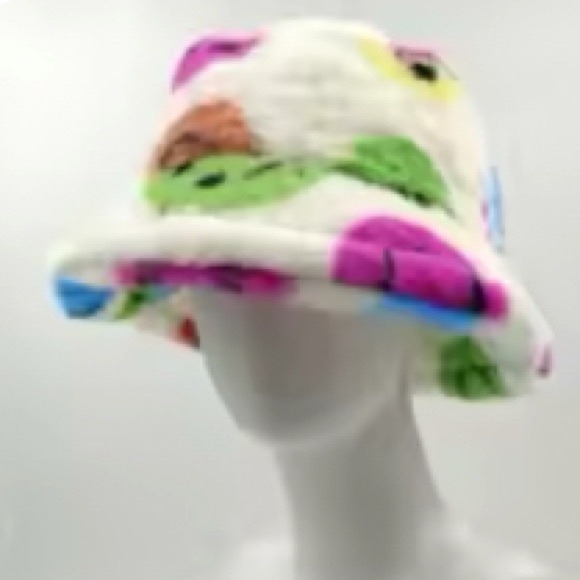 Rainbow Marble Swirl Faux Fur Costume Y2K Rave Fuzzy Furry Bucket Hat - Picture 13 of 16